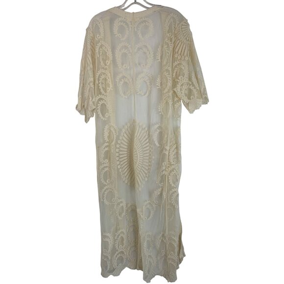 Do Everything In Love Sheer Ivory Lace Kimono Cardigan Duster Scallop REE10679 - Picture 7 of 9